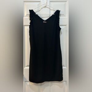 Esqualo Little Black Dress Sleeveless Ruffle Accent V Neck Women's Size 10